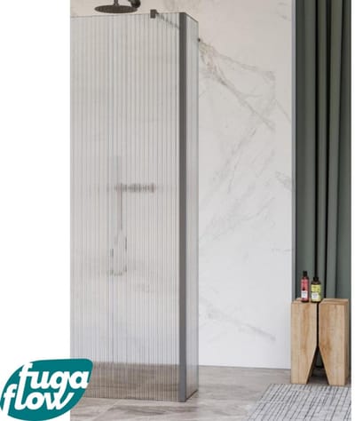FugaFlow Eccelente Vetro zijwand - 30x200cm - ribbel glas - 8mm - met hoekprofiel - gunmetal -