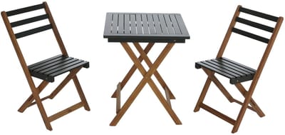 Set MCW-P71, zitgroep loungeset tuin 2x stoel tafel, acaciahout opvouwbaar ~ naturel-groen