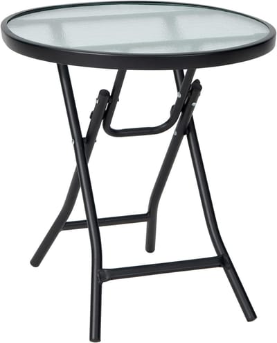 Ronde Klaptafel - Balkontafel Terrastafel - Buiten Eten - Opvouwbaar Veiligheidsglas - 46 x 47 cm - Zwart