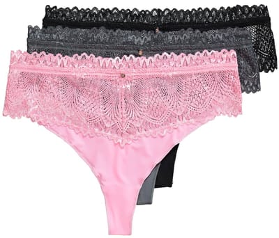 TruYou - Dames - Strings set van 3 kanten tailleband - Roze - Maat 58+