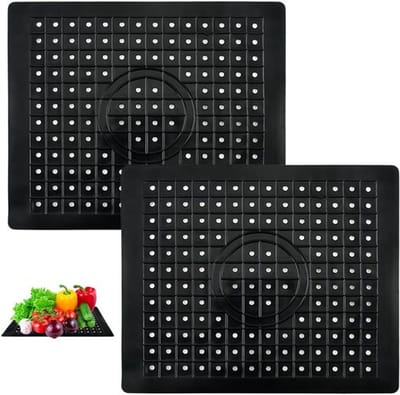 Set van 2 Antislip Afvoer Matten voor de Keuken - Silicone Rubber, Opvouwbaar en Rectangular (31,5 x 26 cm)