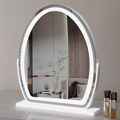 LED kapspiegel met verlichting ovaal 360 draaibare touchscreen make-up spiegel voor kaptafel wit 50 x 58 cm