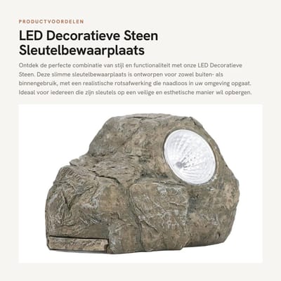 Dailygoods- Decoratieve Steen met LED Verlichting - Sleutelkluis voor Buiten - Geheime Kluis - Natuurlijke Rotsafwerking - Veilig en Functioneel