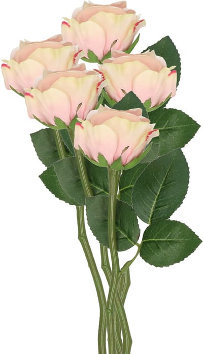 Top Art Kunstbloem roos Nina - 5x - lichtroze - 27 cm - kunststof steel - decoratie bloemen