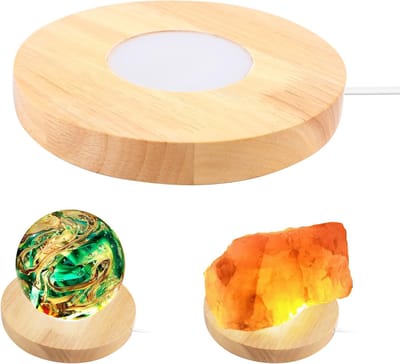 Houten Lampvoet - Decoratieve Standaard - Object Verlichting - Drie Lichtmodi - 15 cm Diameter - Warm Geel