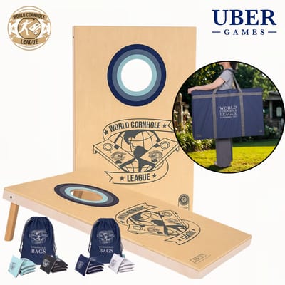 World Cornhole League - Met Tas - 90 x 60 cm Double Board Set - 100% hout - 16 super Bean Bags - Prof. kwaliteit - Ubergames