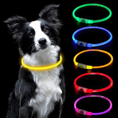LED-lichte halsband, USB oplaadbare in lengte verstelbare huisdierveiligheidshalsband, snijdbare waterdichte lichte halsband voor honden en katten, 3 modi (geel)