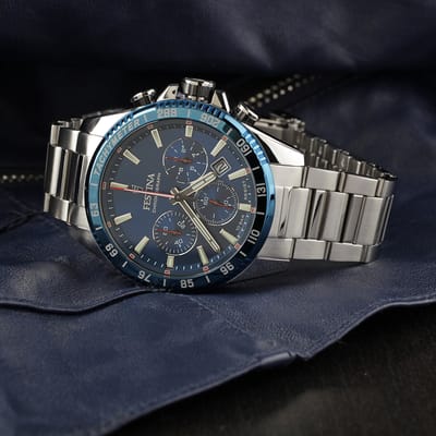 Festina tijdloze chronograaf lederen band blauwe wijzerplaat quartz F20561-2 100M herenhorloge blauw