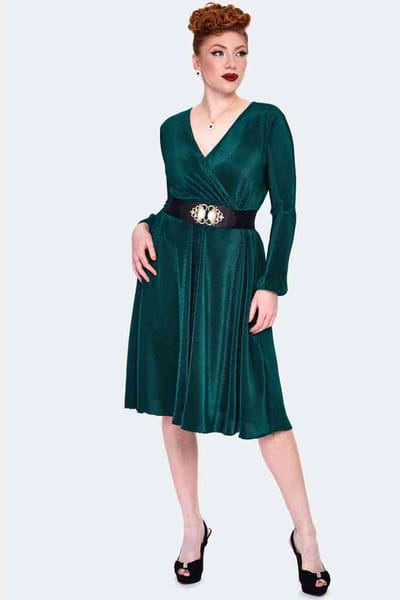 Voodoo Vixen - Plisse Wrap Midi Flare jurk - XL - Groen