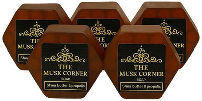 Set van 5 handgemaakte natuurlijke zepen met sheaboter en gemalen propolis – Luxe verzorging & hydratatie – geurvrij -ca. 55 g per stuk