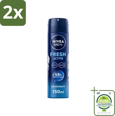 NIVEA MEN - Deodorant Spray - Fresh Active - 150 ml - Voordeelverpakking - 2 stuks - Frisheid - Zweet