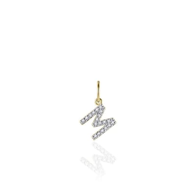 Gisser Jewels - Hanger excl. Collier - Letter M gezet met Zirkonia - 8mm - Geelgoud Verguld Zilver 925