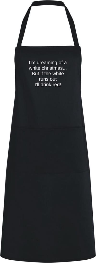 Kerst Keukenschort "White Christmas... I'll drink red" | Grappig Kerstcadeau Wijnliefhebber | Zwart