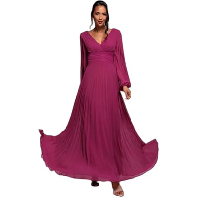 Maxi jurk met ballonmouwen in mousseline vrouw Goddiva