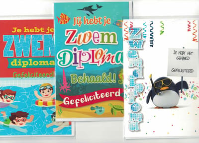 Wenskaart - zwemdiploma - kinderen - gefeliciteerd - set van 3