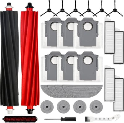 29 stuks accessoires Geschikt voor Roborock S8 MaxV Ultra robotstofzuiger, 2 hoofdborstels, 6 stofzakken, 4 wisserdoeken, 4 zijwissers, 4 filters, 6 zijborstels, 1 zelfreinigende borstel, 1 reinigingsborstel,