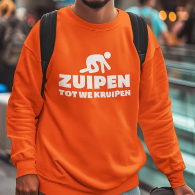 Oranje Koningsdag Sweater Zuipen Tot We Kruipen - MAAT XS - Feestkleding & Carnavalskleding