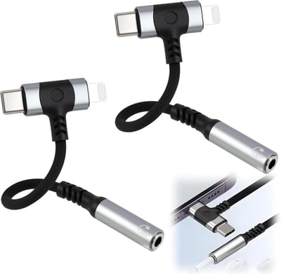 USB C naar Jack Adapter - Hoofdtelefoon Converter - Muziek Luisteren - 2-in-1 L-Aansluiting - 10 cm - Grijs