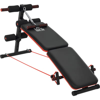 HOMCOM Sit-Up Bank Stalen buis, EVA, PVC 137L x 51B x 50-66H cm Zwart+Rood