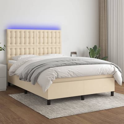 vidaXL - Boxspring - met - matras - en - LED - stof - crèmekleurig - 140x190 - cm