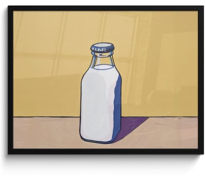 Poster in lijst - Fotolijst 70x50 cm - Posters - Glazen - Fles - Illustratie - Melk - Posterlijst zwart - Decoratie - Wanddecoratie woonkamer - Muurdecoratie slaapkamer