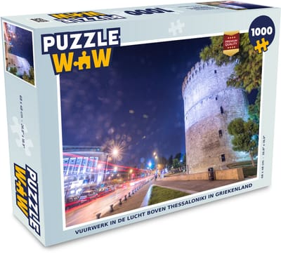 Puzzel Vuurwerk in de lucht boven Thessaloniki in Griekenland - Legpuzzel - Puzzel 1000 stukjes volwassenen