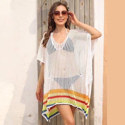 Nieuwe Lente en Zomer Losse Strand Holle Bikini Damesjurk one size wit
