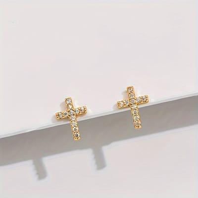 VANDAAG VERZONDEN - Oorbellen - Kruis - Goud - Diamant - Christelijk - Oorknoppen