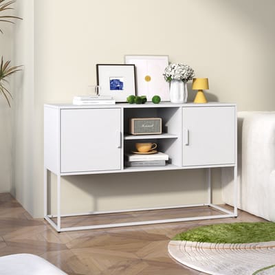 DESMIU Dressoir - Metalen Opbergkast Met 6 Vakken En Veilig Design - Voor Woonkamer Keuken En Hal - Wit Metaal - 120x40x75 Cm