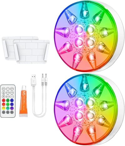 longziming -Zwembadverlichting – LED zwembadlamp – Waterdichte RGB Poollampen IP68 – Oplaadbaar met Afstandsbediening – 16 Kleuren & Timer – 2 Pack