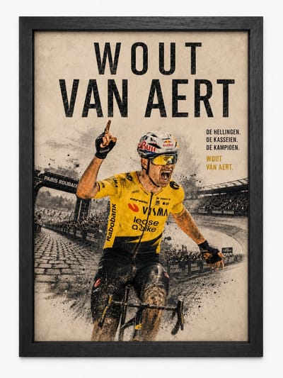 Wout van Aert Poster | Parijs-Roubaix 2026 | Wielerposter | Inclusief Zwarte A4 Lijst