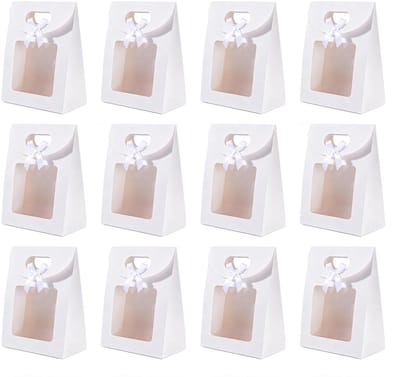 Dailygoods- Geschenkzakjes 12 stuks - Transparant met venster - Opvouwbaar ontwerp - 20 x 14 x 7 cm - Ideaal voor koekjes/snoep - Witte geschenkzakjes - Geschenktassen