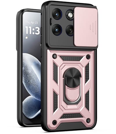 Coverup Hoesje - Geschikt voor Motorola Edge 70 Fusion Hoesje - Coverup Armor Ring Kickstand Back Cover met Camera Shield - Rose Gold