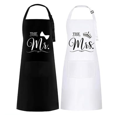 Dailygoody - Mr & Mrs-schort - Waterdicht kookschort - Stijlvolle set - Zwart en wit - Perfect cadeau voor koppels - Inclusief praktische zakken
