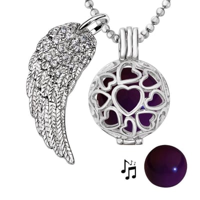 Engelenroeper 18mm Bolhouder met Ketting 90cm en Bolletje - Dames - Zilverkleurig Hartjes - EBS18192