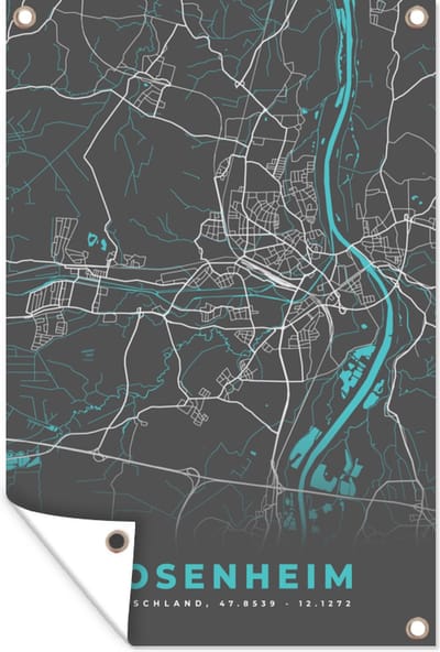 Muurdecoratie Stadskaart – Kaart – Rosenheim – Blauw – Duitsland – Plattegrond - 120x180 cm - Tuinposter - Tuindoek