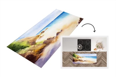 Keukenloper - Loper keuken - Zee - Berg - Waterverf - 120x50 cm - Keukenloper vinyl