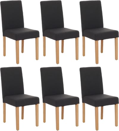 Set van 6 eetkamerstoelen Keukenstoel Littau ~ textiel, zwart, lichtgekleurde poten