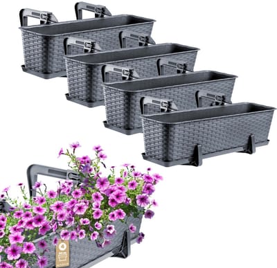 KADAX Bloembakset, balkonbak van kunststof, plantenbak voor bloemen en kruiden, duurzame balkonpot, plantenbak voor balkon, 60 cm, set van 4, grafiet