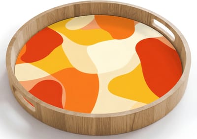 Dienblad rond 40x40 cm - Schootdienblad hout - Abstract - Vormen - Oranje - Borrelplank rechthoek - Plateau houten dienbladen