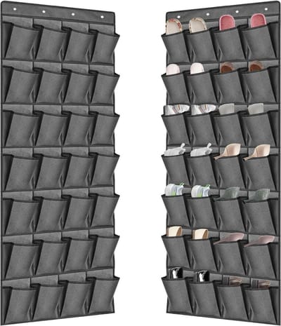 Hangoppbergrek - Schoenenkast Deur - Ruimte Besparen - 28 Grote Vakken - 170 x 55 cm - Grijs