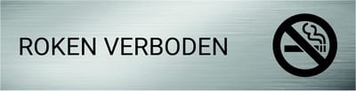 Deurbordje Roken Verboden incl. Plakstrip - RVS-look - Formaat 16 x 4 cm | Geborstelde RVS-look toplaag | Gratis Verzending