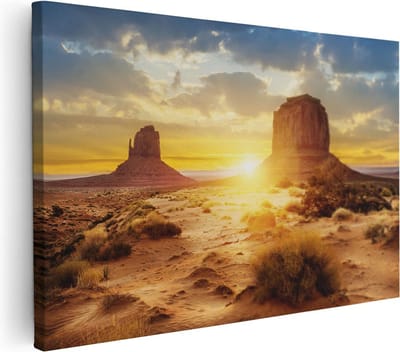 Artaza Canvas Schilderij Woestijnlandschap - 30x20 cm - Klein - Wanddecoratie Natuur - Muurdecoratie Zonsondergang - Kamer Accessoires Amerika