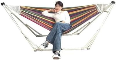 Hangmat met Standaard - Schommelbedbodem Hangstoel - Ontspannen Buiten - Draagbaar Opvouwbaar Frame - Max 150 kg - Kleur 1