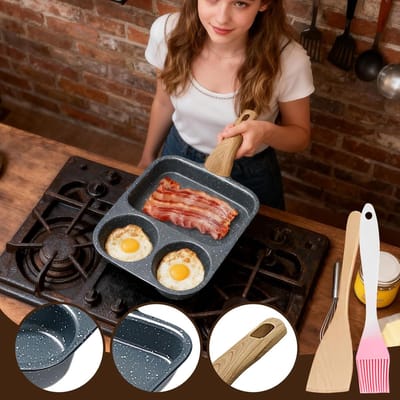 Pannenkoekenpan - Ontbijtpan - Ontbijt Koken - Drie Compartimenten - 39x19 cm - Zwart
