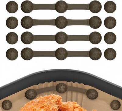 VHV-Airfryer accessoires - Airfryer magneten - Bakpapier magneten - Set van 12 - Hittebestendig - Siliconen - Herbruikbaar - Voorkomt aanbranden van bakpapier - Voor bakken in de airfryer - Bruin