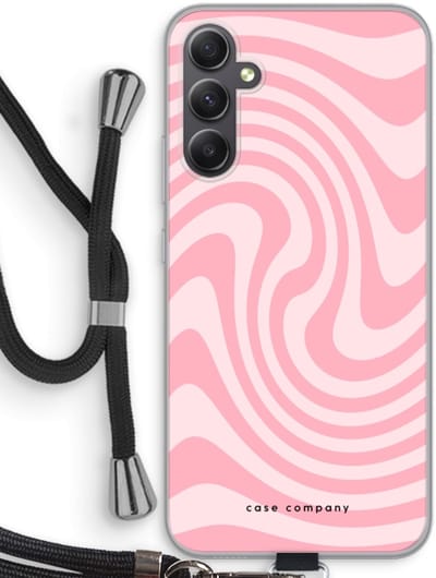 Case Company® - Hoesje met koord geschikt voor Samsung Galaxy A34 hoesje met Koord - Swirl Roos - Telefoonhoesje met Zwart Koord - Bescherming aan alle Kanten en Over de Schermrand