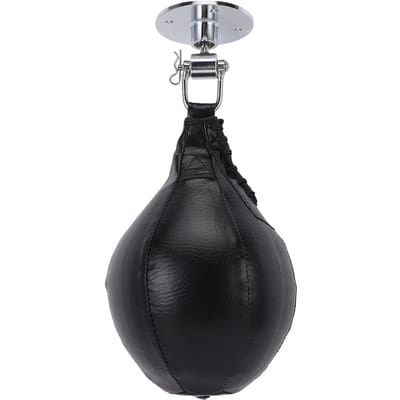 Sac de vitesse en cuir PU noir Sac de frappe rapide avec crochet rotatif à 360 degrés et gonfleur pour l'entraînement