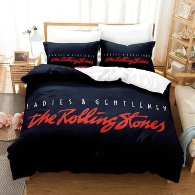3D Print Rolling Stones Logo Beddengoed Set Dekbedovertrek Bedset Dekbedovertrek Kussensloop Dekbed Koningin Maat Jongens Volwassene 155x220cm 3pcs