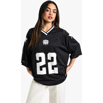 boohoo Dames Varsity Slogan V-Hals Football Jersey | Zwart | Maat: 44